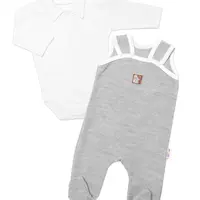 Baby Nellys 2D sada Star, body dl. rukáv,pletené dupačky, šedá,68