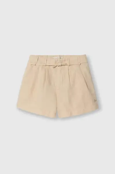 Dětské šortky s příměsí lnu Guess béžová barva
