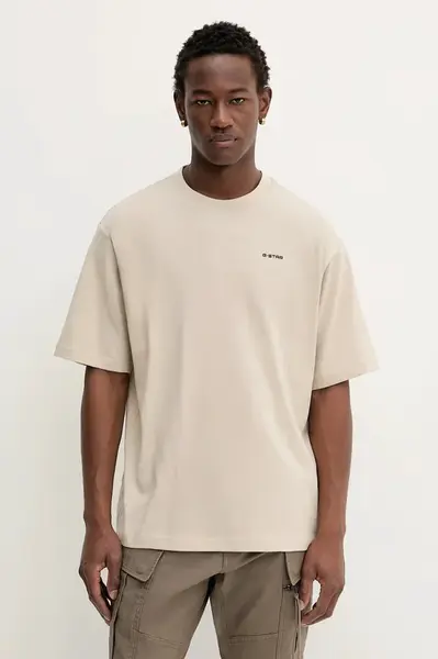 Bavlněné tričko G-Star Boxy base pánské, béžová barva, D26817-D593