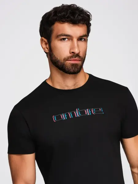 Ombre Men's t-shirt with embroidery on chest - black