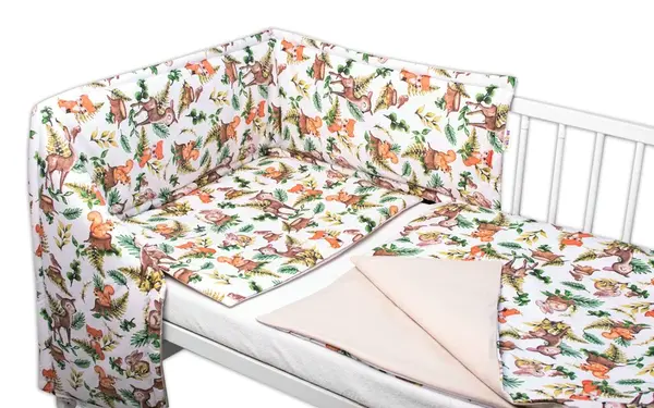 3-dielna sada Mantinel s obliečkami, Baby Friends, biele/béžové, 135x100 cm