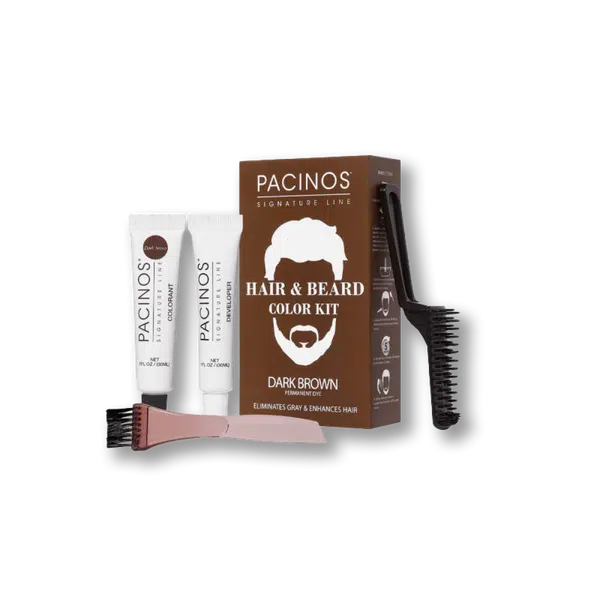 Farba na bradu a fúzy tmavohnedá Pacinos Hair & Beard Color Kit - Dark Brown