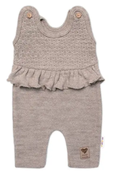 Pletené láclové nohavice Girl s volánikom, béžové