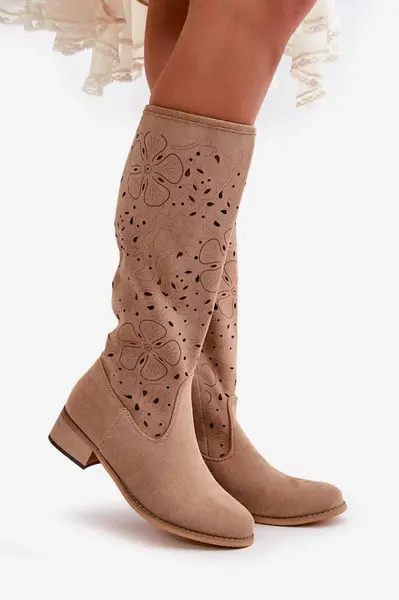 Boto Priehľadné dámske čižmy na nízkom opätku z ekozamša so zipsom tmavobežové Orchides