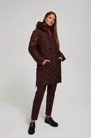 Marisse Long Quilted Jacket With Hood, Brown