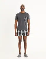 Sivé pánske kockované krátke pyžamo Celio Gipyshort2