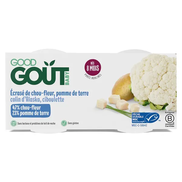 GOOD GOUT Treska pestrá s květákem a brambůrky BIO 2x190 g