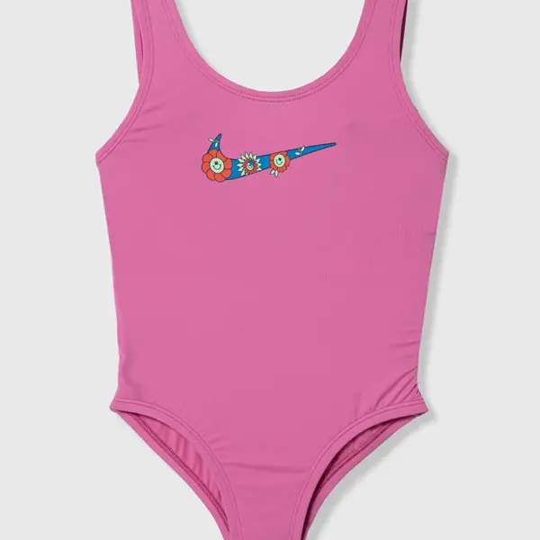 Jednodielne detské plavky Nike Kids MULTI LOGO ružová farba