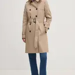 Trenčkot Tommy Hilfiger dámsky, béžová farba, prechodný, dvojradový, WW0WW42133