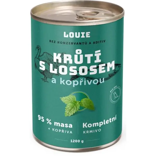 LOUIE KRŮTÍ S LOSOSEM A KOPŘIVOU 1 200 G Psí konzerva, zelená, velikost