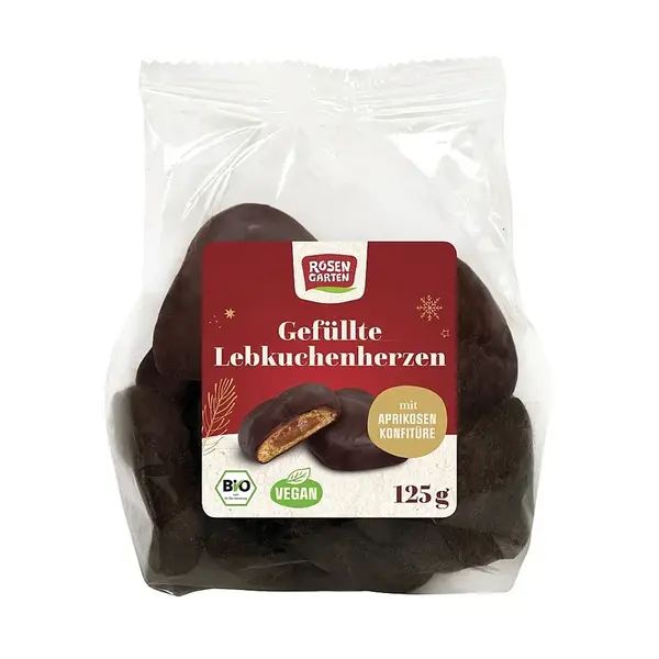 ROSENGARTEN Srdíčka perníková v hořké čokoládě BIO 125 g