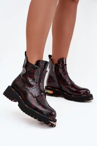 Lakované dámské kotníčková obuv z přírodní kůže s vyhříváním Artiker