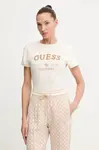 Tričko Guess CELIA dámské, béžová barva, V5BI02 KCBF1