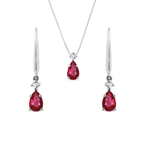 Set náhrdelníku a náušnic z bílého zlata s rubíny KLENOTA