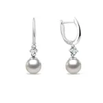 Náušnice z bílého zlata s Akoya perlou a diamanty KLENOTA