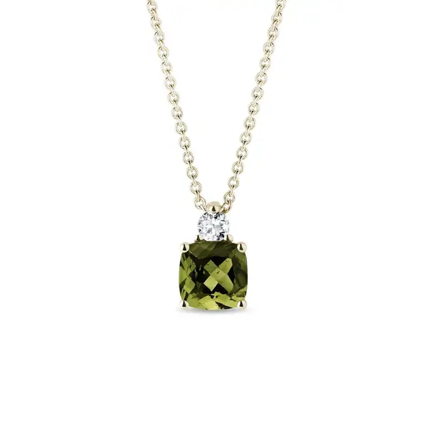 Prívesok zo žltého zlata s diamantom a vltavínom KLENOTA