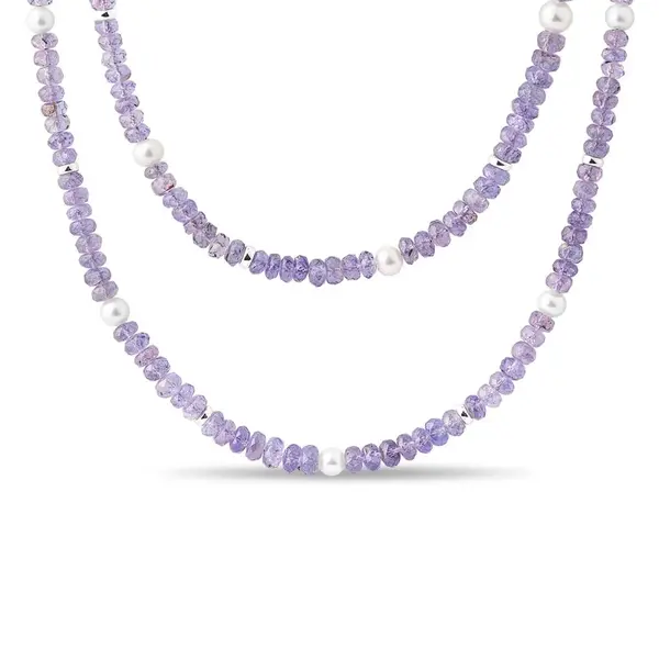 Tanzánitový náhrdelník s perlami v bielom zlate KLENOTA