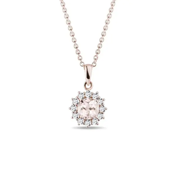 Náhrdelník z ružového zlata s morganitom a briliantmi KLENOTA