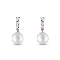 Náušnice z ružového zlata s perlou a briliantmi KLENOTA