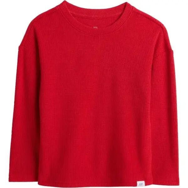 GAP V-LS COZY WAFFLE CREW Dětské tričko, červená, velikost 4Y
