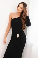 Kesi Włoski Dámské večerní šaty z viskózy s ozdobným nařasením černá