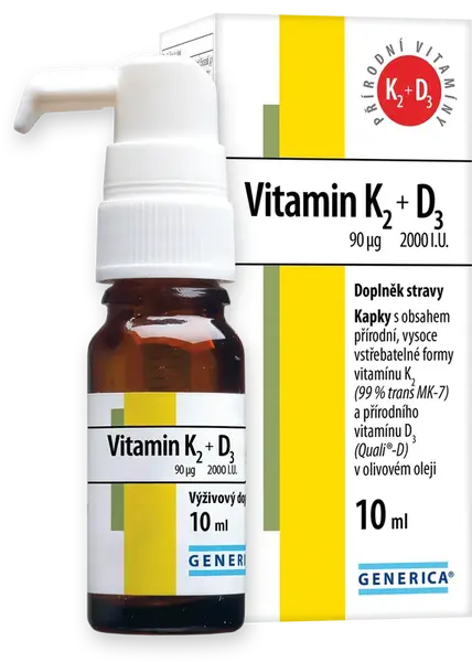 Vitamin K2 90mcg + D3 2000 I.U.kapky 10ml Generica