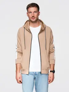 Ombre Unzipped men's hooded sweatshirt with piping - beige