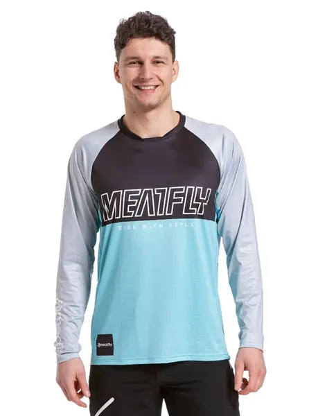 Meatfly pánský bike dres Liam Mint/Light Grey | Modrá | Velikost M