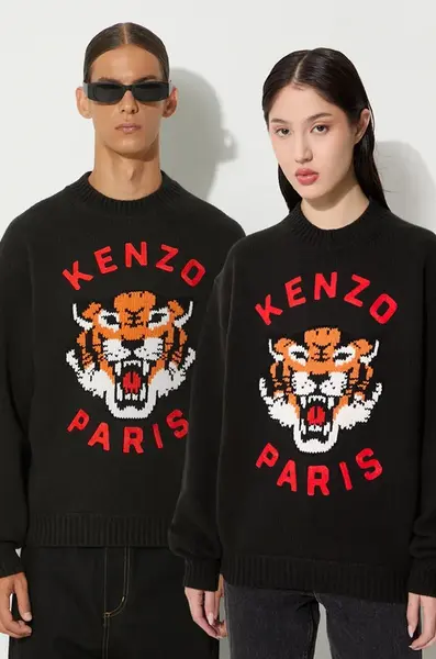 Vlněný svetr Kenzo Rws Lucky Tiger Jumper černá barva, hřejivý, FE68PU4773LH.99J