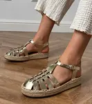 marka niezdefiniowana Talejda gold faux leather gladiator espadrille sandals