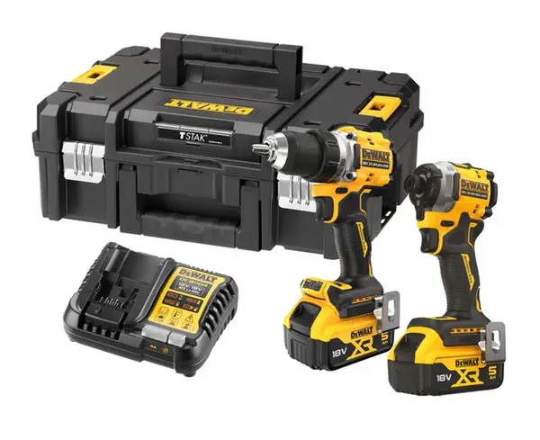 DeWALT Nářadí - 18V AKU sada vrtacího šroubováku a rázového utahováku, 2x aku 5,0 Ah XR, nabíječka DCK2051P2T