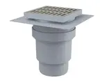 Alcadrain Odtokové kanálky - Podlahová vpust přímá 15x15 cm, průměr 11 cm, 2. úrovně izolace, vodní zápachová uzávěra, nerez/plast APV13