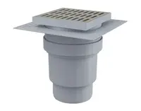 Alcadrain Odtokové kanálky - Podlahová vpust přímá 15x15 cm, průměr 11 cm, 2. úrovně izolace, vodní zápachová uzávěra, nerez/plast APV13