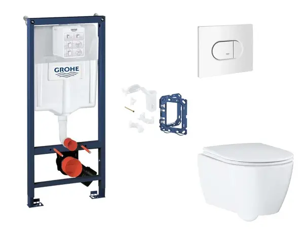 Grohe Rapid SL - Set predstenovej inštalácie, klozetu, dosky SoftClose, tlačidla Arena Cosmopolitan a súpravy na vhadzovanie tabliet, alpská biela SAN
