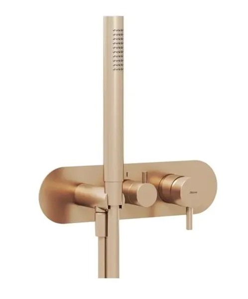 Ravak Espirit - Batéria pod omietku, na 3 spotrebiče, s príslušenstvom, kefované ružové zlato X070356