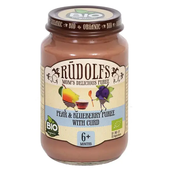 RUDOLFS Bio hruška, čučoriedky, tvaroh 6m + 190 g