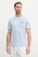 Bavlněné tričko Hackett London modrá barva, s potiskem, HM500891