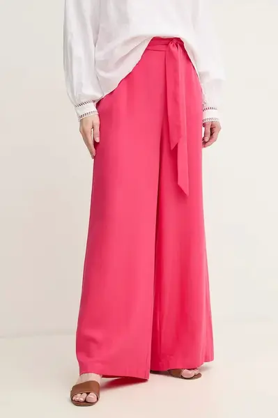 Kalhoty Gaudi dámské, růžová barva, široké, high waist, 511BD25011