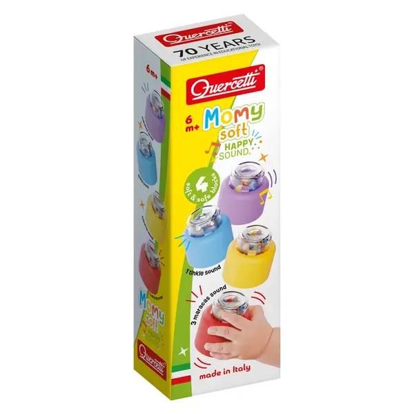 Quercetti Momy Soft Happy Sound - měkké kostky se zvukem - 4 ks