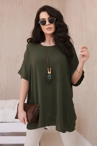 Kesi Włoski Oversized halenka s přívěskem khaki