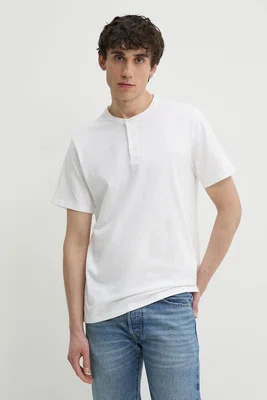 Bavlněné tričko Levi's SS HM HENLEY bílá barva, A8602