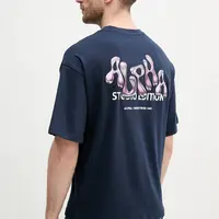 Bavlněné tričko Alpha Industries Studio Edition BP T tmavomodrá barva, s aplikací, 156553
