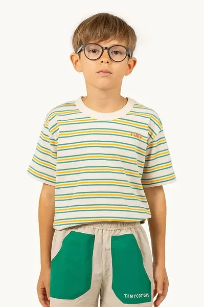 Dětské bavlněné tričko Tinycottons STRIPES MULTICOLOR TEE béžová barva, SS25-122
