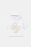 Dětská bavlněná mikina Guess bílá barva, s kapucí, s aplikací, J5GQ02 KA6R4