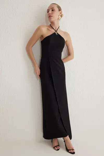 Trendyol Black Bow Accessory Detail Woven Maxi Elegant Evening Dress &amp; Graduation Dress