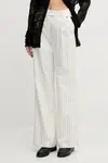 Kalhoty s příměsí lnu Pedro del Hierro dámské, béžová barva, široké, high waist, 7609760