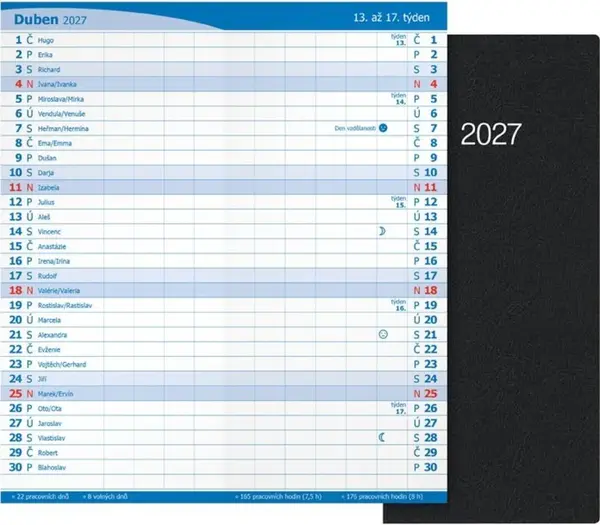 Diář 2027 M101/PVC měsíční černý