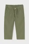 Kalhoty s lněnou směsí pro děti Mayoral relaxed fit zelená barva, hladké, 1580
