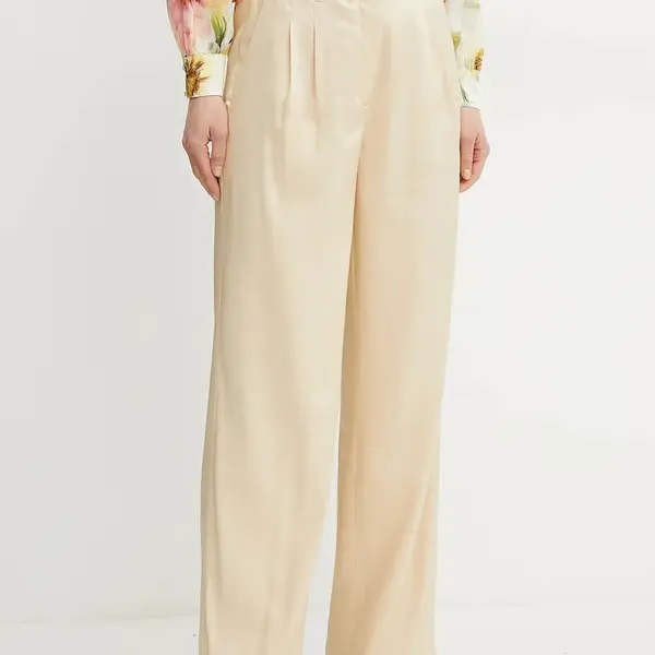 Kalhoty Guess CAMILLE dámské, béžová barva, široké, high waist, W5GB53 WH5F0
