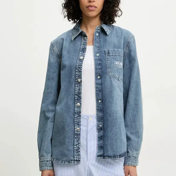 Bavlněná košile Moschino Jeans modrá barva, relaxed, s klasickým límcem, 0204 3721